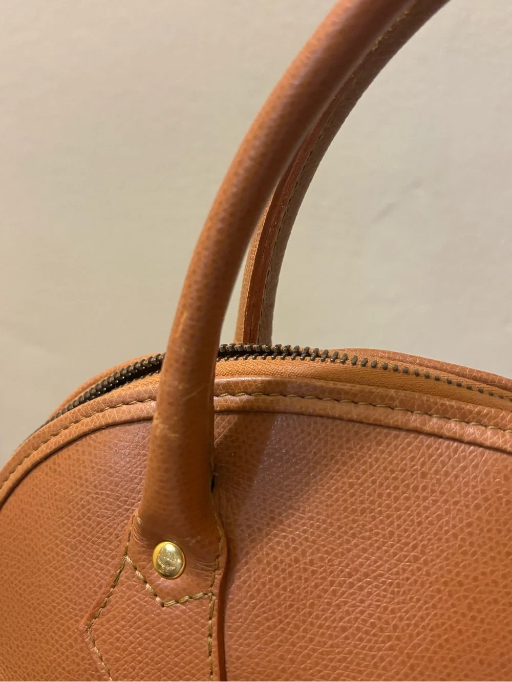 MCM Cognac Brown Leather Dome Satchel with Gold Hardware